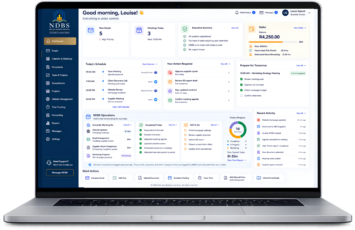NDBS Operations Hub dashboard on laptop